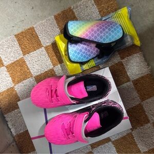 Kids Pink Soccer Cleats and Shin Guards